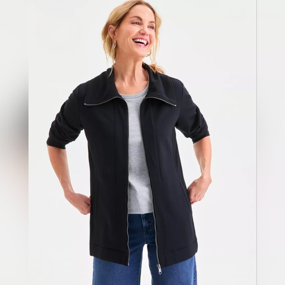 NWT- Style & Co Women's Zip-Front Fleece Black Tunic